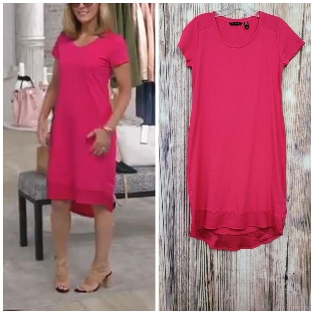 H by Halston Pink Hi-Low Short Sleeve Midi Dress